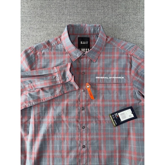 NWT 5.11 Tactical Button Up Shirt Mens S Gray Red Long Sleeve General Dynamics
